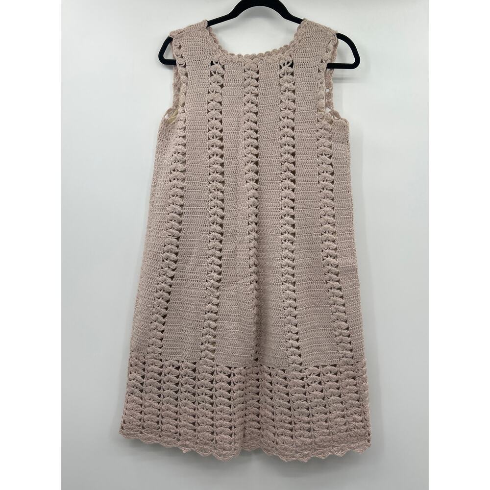 Vintage 1960s 1970s Mod Crochet Shift Dress Sleeveless Handmade? Neutral Size S?